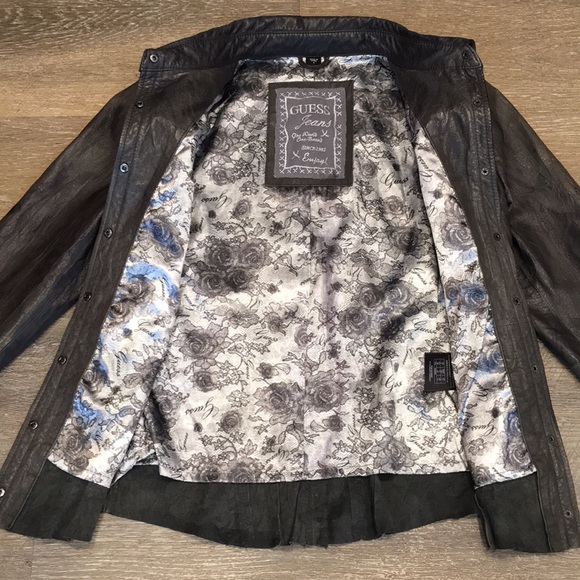 Guess Tops - Guess Black Distress Moto Leather Shirt Jacket Sml